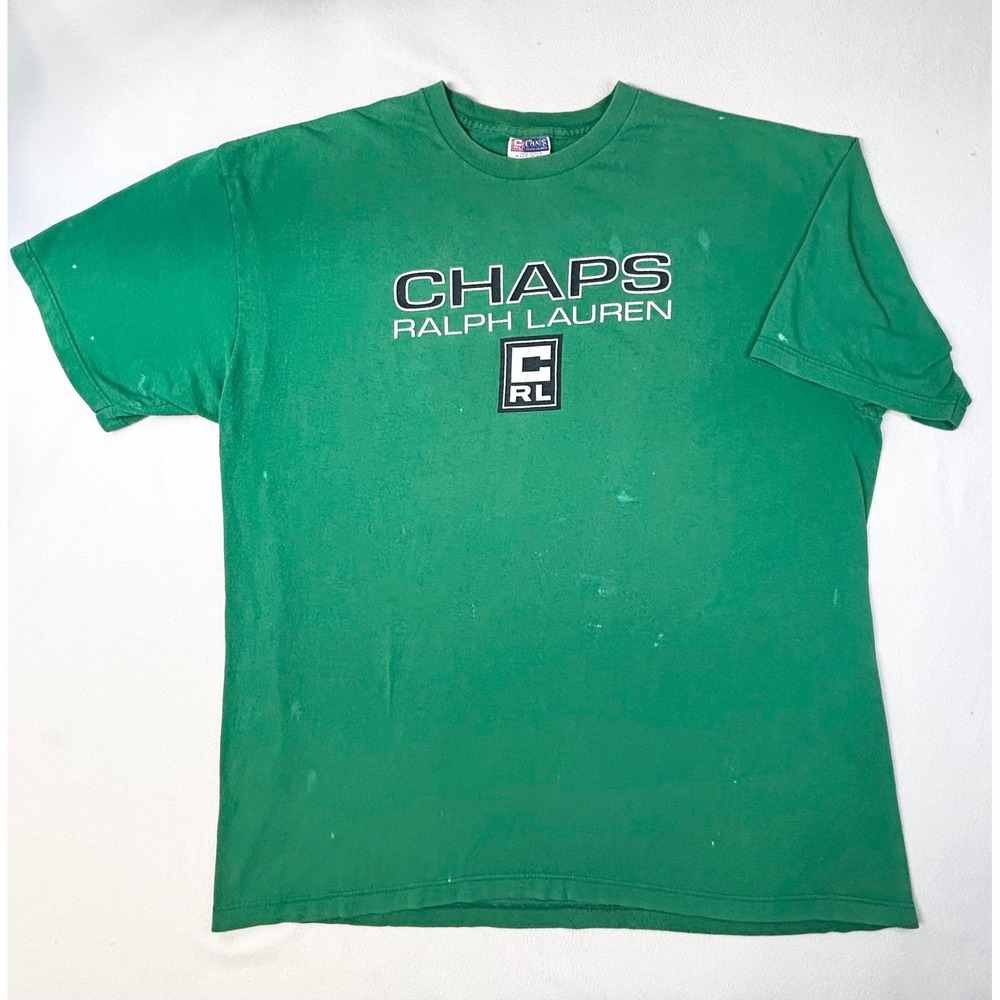 Vintage Chaps Ralph Lauren T Shirt Mens Large Green Graphic Logo Made in USA